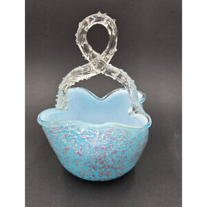 Victorian Era Steven & Williams Art Glass Basket Thorn Handle SILVER FLECKS